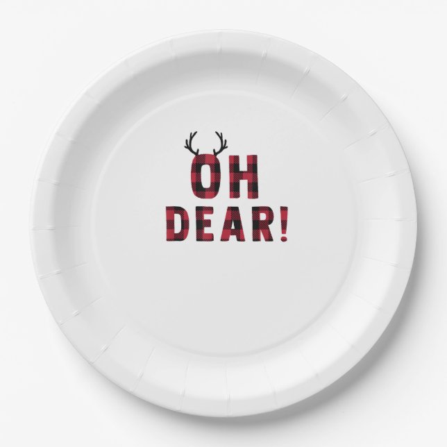 Funny Attitude Oh Dear Plaid Deer Creative Design Paper Plate (Front)