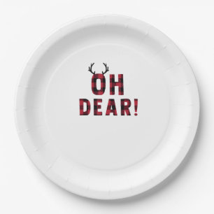 Funny Attitude Oh Dear Plaid Deer Creative Design  Paper Plate
