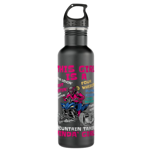 Funny ATV Quad Bike Riding Girl All-Terrain Four W 710 Ml Water Bottle (Front)