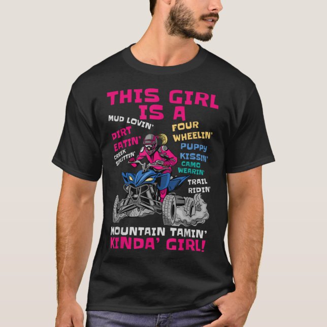 Funny ATV Quad Bike Riding Girl All-Terrain Four W T-Shirt (Front)