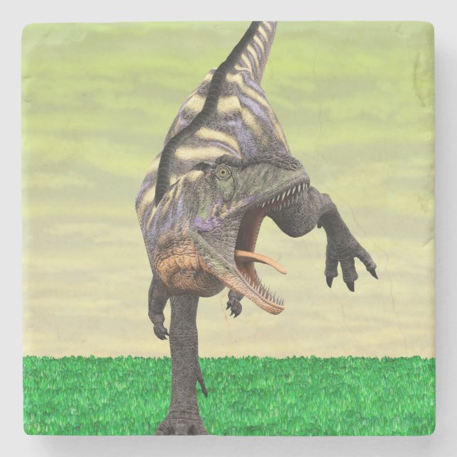 Funny Aucasaurus Roaring Prehistoric Dino Art Stone Coaster (Front)
