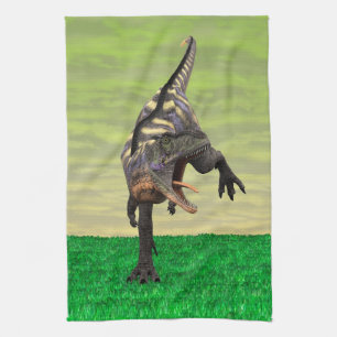 Funny Aucasaurus Roaring Prehistoric Dino Art Tea Towel