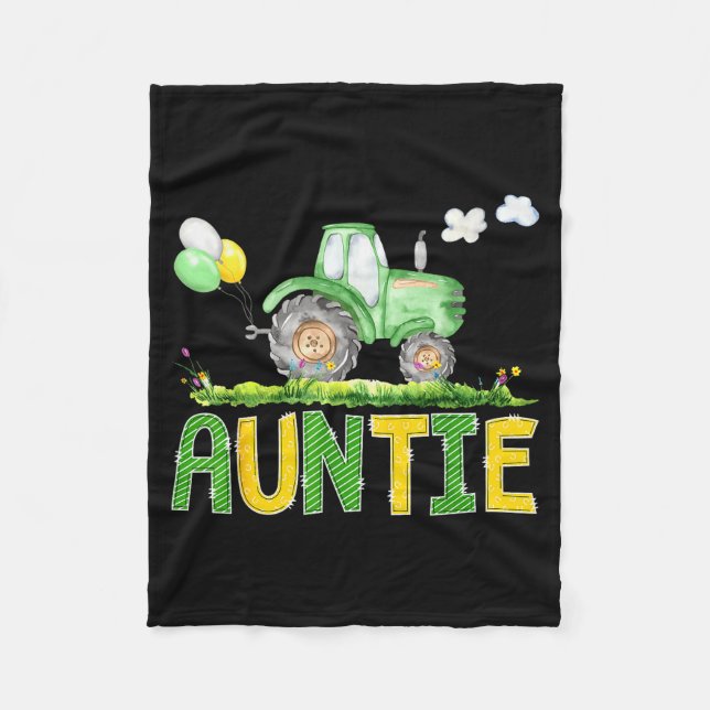 Funny Auntie Birthday Boy Tractor Farm Truck Match Fleece Blanket (Front)
