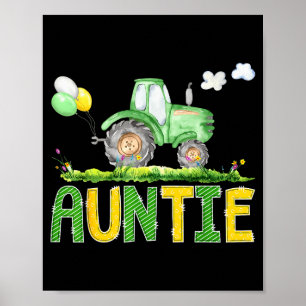 Funny Auntie Birthday Boy Tractor Farm Truck Match Poster