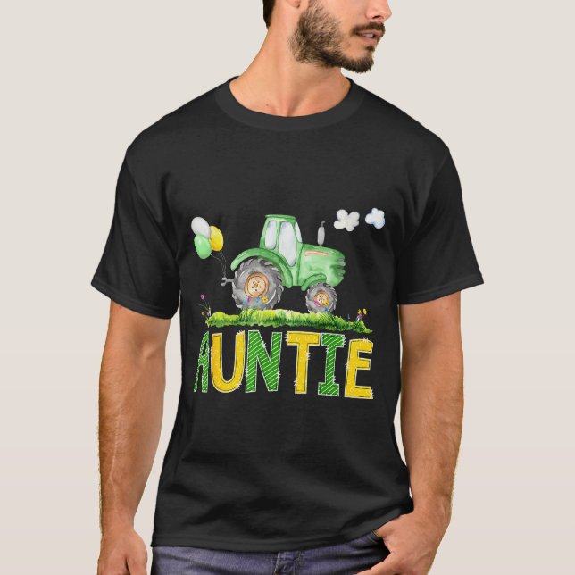 Funny Auntie Birthday Boy Tractor Farm Truck Match T-Shirt (Front)
