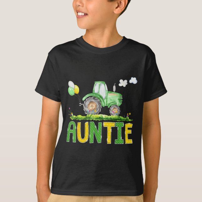 Funny Auntie Birthday Boy Tractor Farm Truck Match T-Shirt (Front)