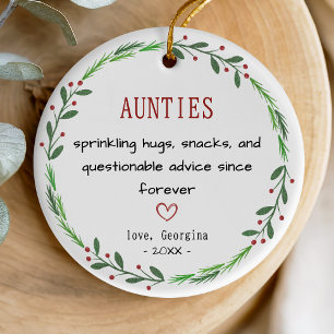 Funny auntie quote personalized keepsake  ceramic tree decoration