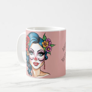 Funny Aunty Portrait with Florals Coffee Mug