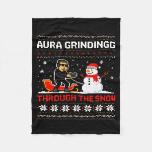 Funny Aura Grinding Christmas Meme Winter Gamer  Fleece Blanket