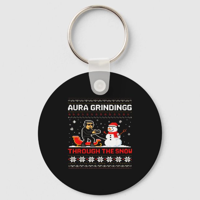 Funny Aura Grinding Christmas Meme Winter Gamer  Key Ring (Front)
