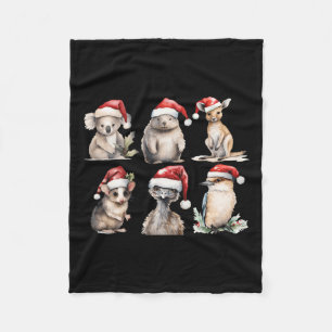 Funny Aussie Animals Christmas Santa Australian An Fleece Blanket