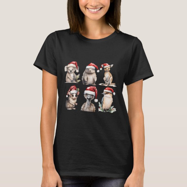Funny Aussie Animals Christmas Santa Australian An T-Shirt (Front)