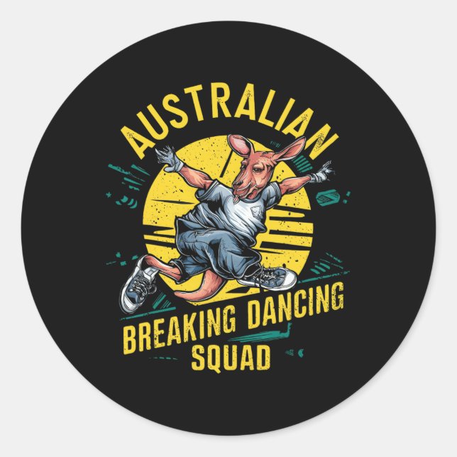 Funny Australian Break Dancing Squad Kangaroo  Classic Round Sticker (Front)
