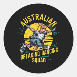 Funny Australian Break Dancing Squad Kangaroo Classic Round Sticker