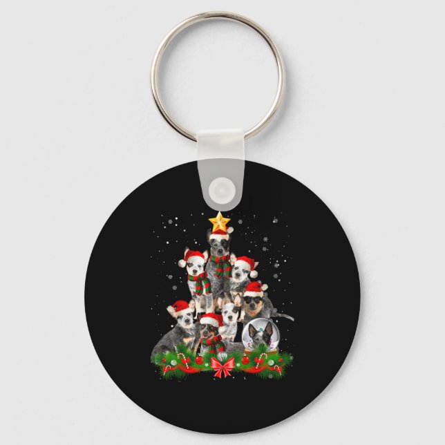 Funny Australian Cattle Dog Dog Christmas Tree - B Key Ring (Front)