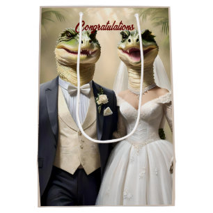 Funny Australian Crocodile Wedding, Medium Gift Bag