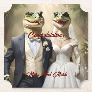 Funny Australian Crocodile Wedding, Paper Coaster