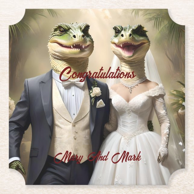 Funny Australian Crocodile Wedding, Paper Coaster (Front)