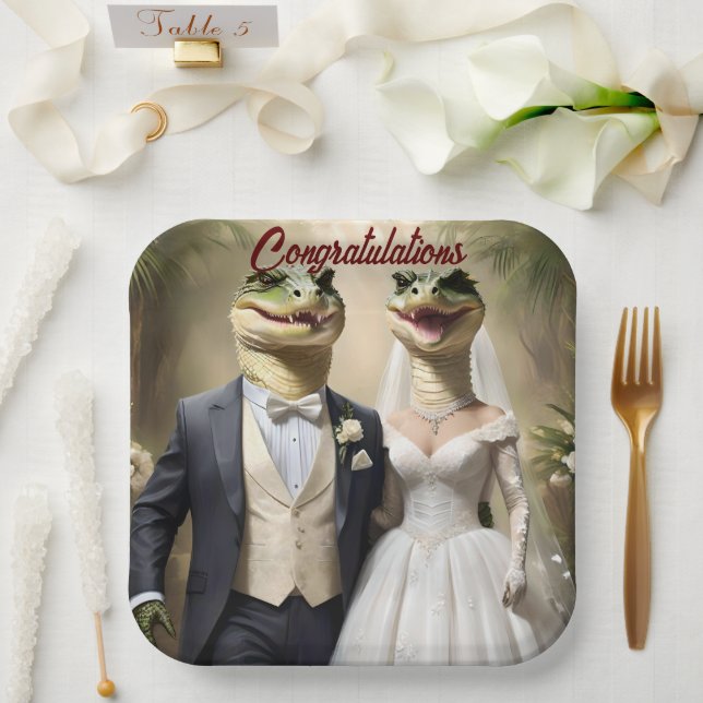 Funny Australian Crocodile Wedding, Paper Plate (Wedding)