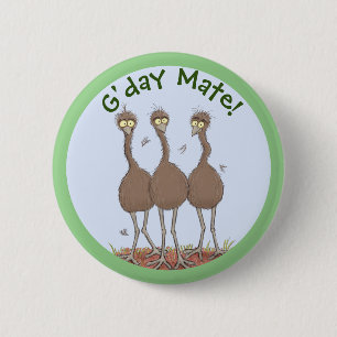 Funny Australian emu trio cartoon illustration 6 Cm Round Badge