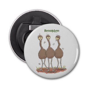 Funny Australian emu trio cartoon illustration Bottle Opener