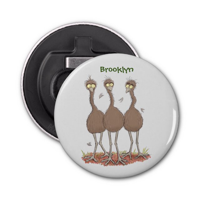 Funny Australian emu trio cartoon illustration Bottle Opener (Front)