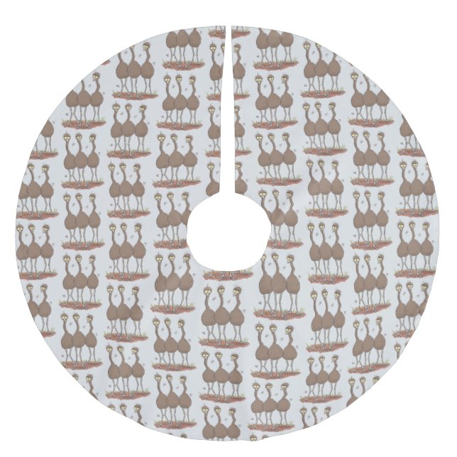 Funny Australian emu trio cartoon illustration Brushed Polyester Tree Skirt (Front)
