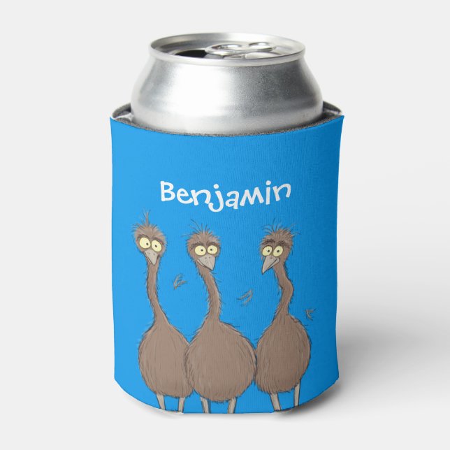 Funny Australian emu trio cartoon illustration Can Cooler (Can Front)