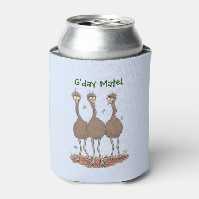 Funny Australian emu trio cartoon illustration Can Cooler (Can Front)