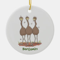 Funny Australian emu trio cartoon illustration