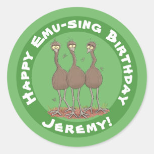 Funny Australian emu trio cartoon illustration Classic Round Sticker