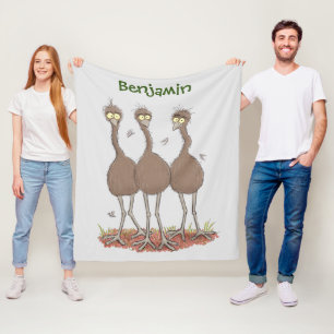 Funny Australian emu trio cartoon illustration Fleece Blanket