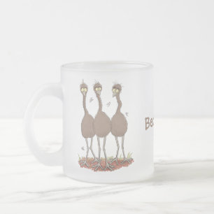 Funny Australian emu trio cartoon illustration Frosted Glass Coffee Mug