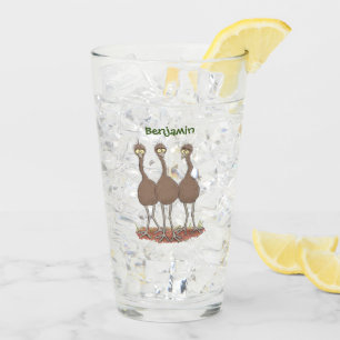 Funny Australian emu trio cartoon illustration Glass