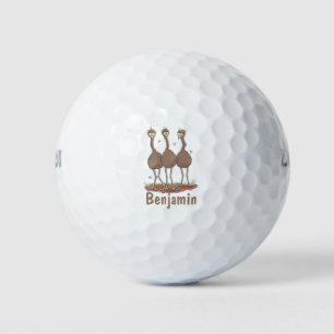 Funny Australian emu trio cartoon illustration Golf Balls