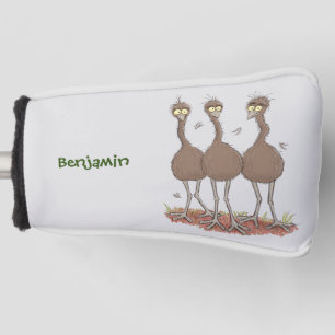 Funny Australian emu trio cartoon illustration Golf Head Cover