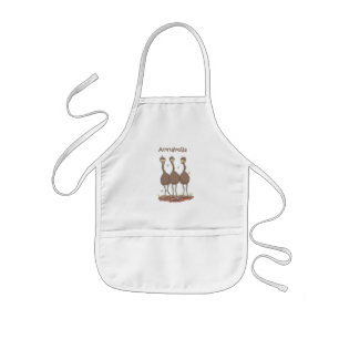 Funny Australian emu trio cartoon illustration Kids Apron