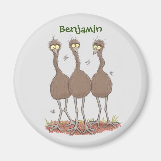 Funny Australian emu trio cartoon illustration Magnet (Front)