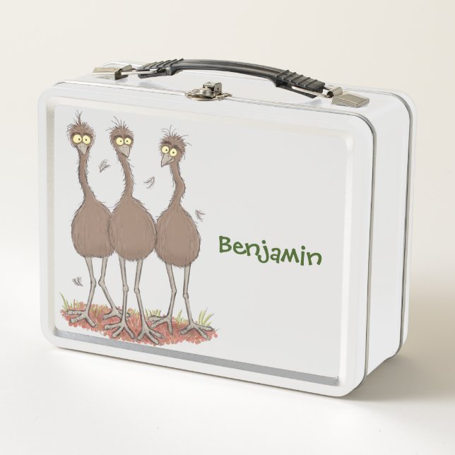 Funny Australian emu trio cartoon illustration Metal Lunch Box (Front)