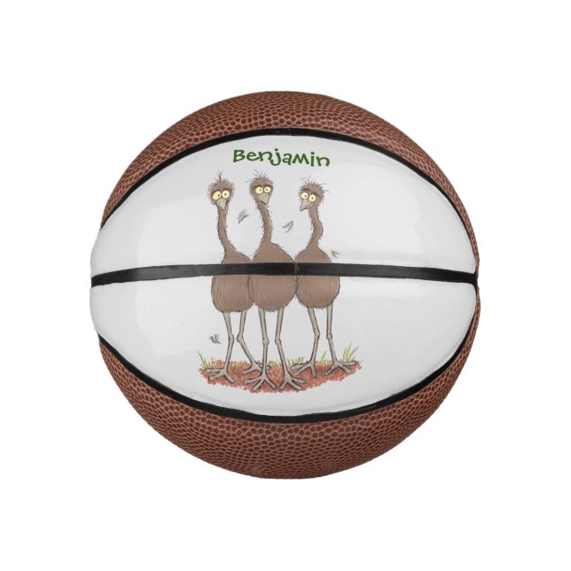 Funny Australian emu trio cartoon illustration Mini Basketball (Front)