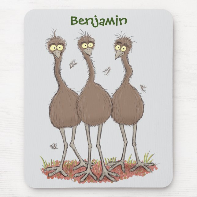 Funny Australian emu trio cartoon illustration Mouse Mat (Front)