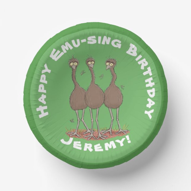 Funny Australian emu trio cartoon illustration Paper Plate (Front)