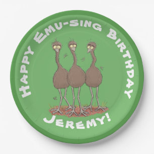 Funny Australian emu trio cartoon illustration Paper Plate