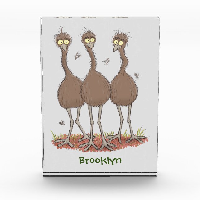 Funny Australian emu trio cartoon illustration Photo Block (Front)