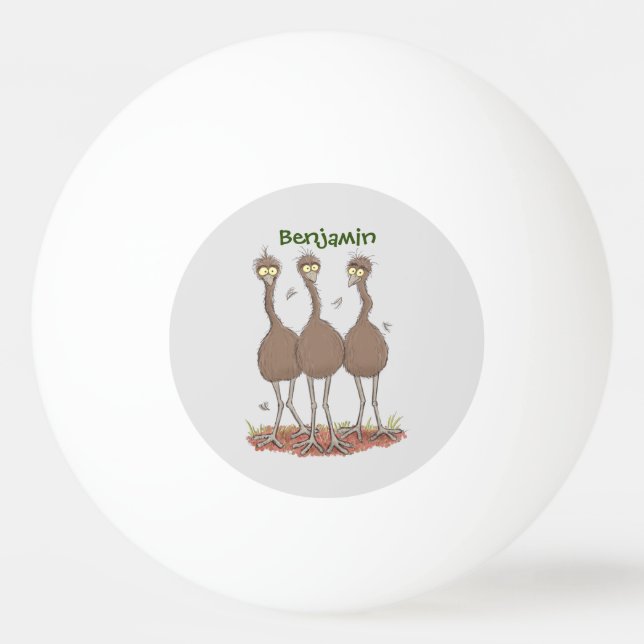 Funny Australian emu trio cartoon illustration Ping Pong Ball (Front)