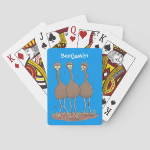 Funny Australian emu trio cartoon illustration Playing Cards