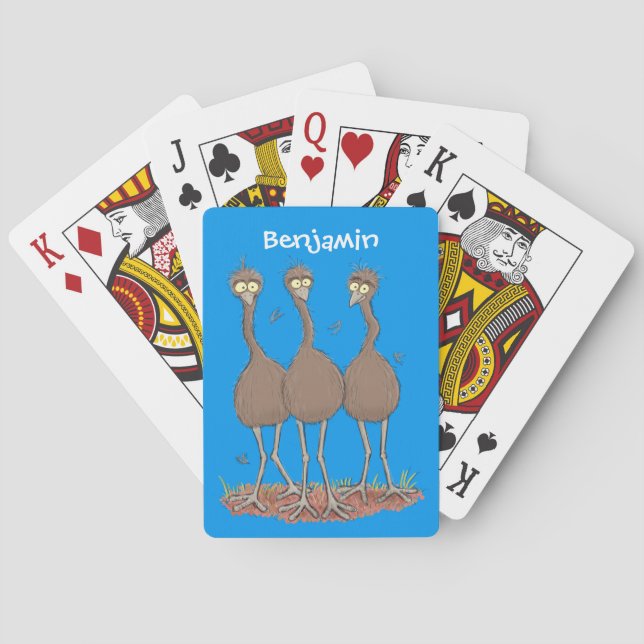 Funny Australian emu trio cartoon illustration Playing Cards (Back)