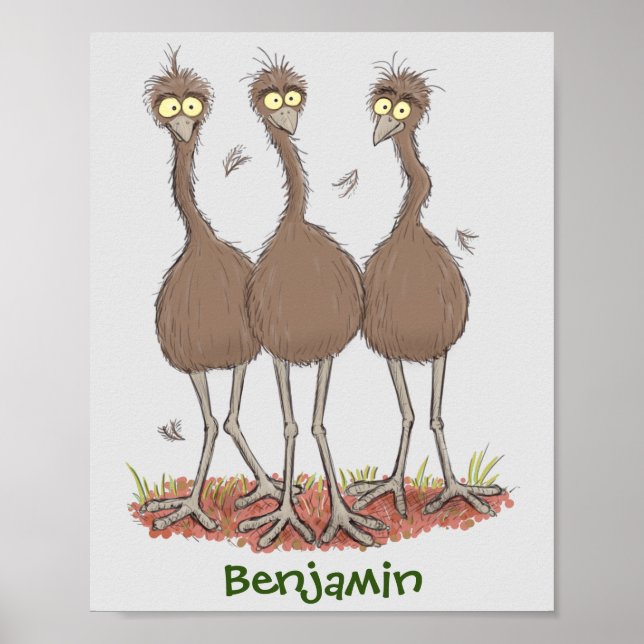 Funny Australian emu trio cartoon illustration Poster (Front)