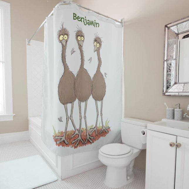 Funny Australian emu trio cartoon illustration Shower Curtain (In Situ)