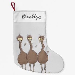 Funny Australian emu trio cartoon illustration  Small Christmas Stocking